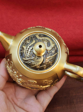 黄铜龙凤茶壶茶具小供水壶供佛壶拜神茶壶龙凤供水杯子供佛摆件