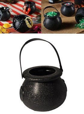 现货万圣节糖果罐舞会装饰摆件万圣节道具黑色罐小巫婆儿童手提桶