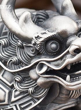 纯银龙龟手把件足银999龟摆件把玩件茶道配件可养茶宠收藏银饰品