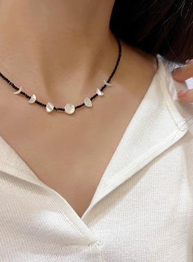 月相变化天然石+贝壳项链