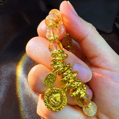 好看招财盘缠天然黄塔晶手链天然