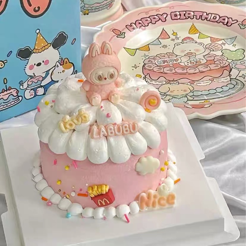 拉布布 labubu 儿童蛋糕装饰摆件卡通emoji表情生日蛋糕甜品装饰 - 图0