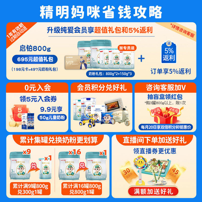 蓓康僖旗舰店官网婴儿配方羊奶粉3段1-3岁启铂800g正品a2绵羊奶