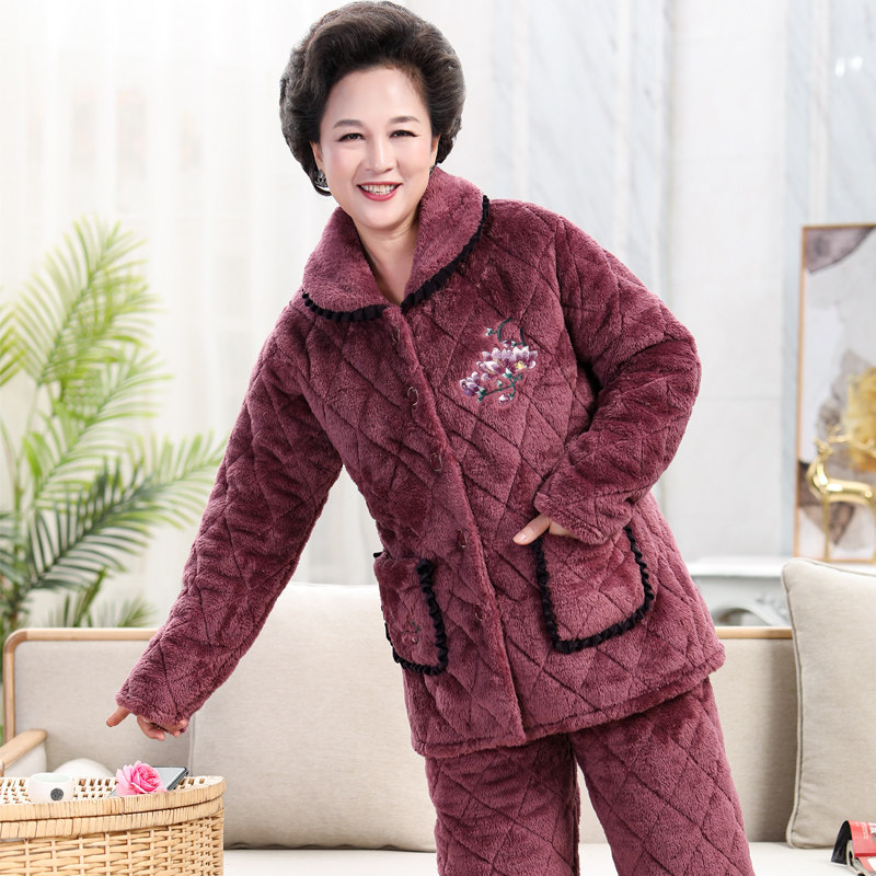 女秋冬季加绒珊瑚绒夹棉 尊凡世家睡衣/家居服套装