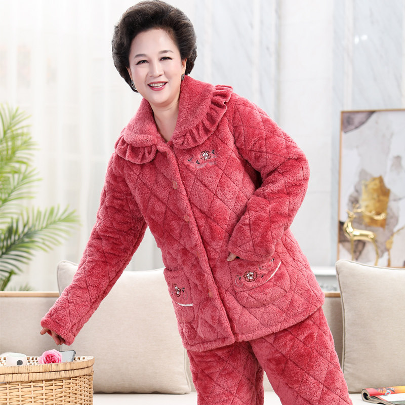 女秋冬季加绒珊瑚绒夹棉 尊凡世家睡衣/家居服套装