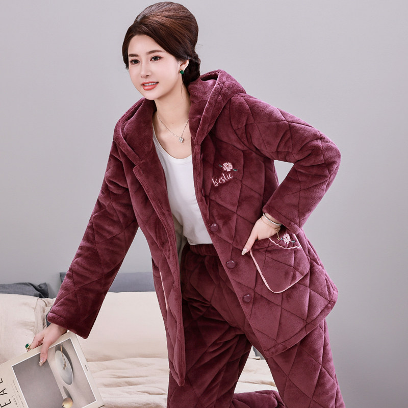 女士睡衣三层夹棉加绒加厚保暖秋冬季中老年妈妈珊瑚绒家居服套装,淘宝优惠券,粉丝福利购,淘宝优惠卷