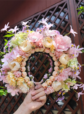 泉州簪花围儿童汉服绢花头花发饰民族拍照写真花朵发箍diy材料包