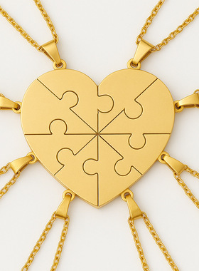 Customized 钛钢组合心形项链刻字diy节日朋友家庭名字多瓣项链