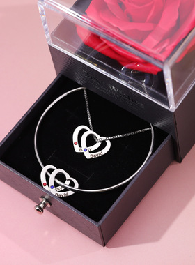 Customized bracelet 不锈钢桃心刻字名字项链手镯饰品生辰石手环