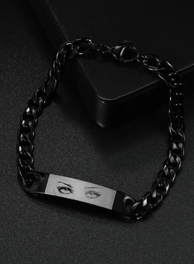 Customized eyes picture diy激光刻图手链跨境热销不锈钢情侣