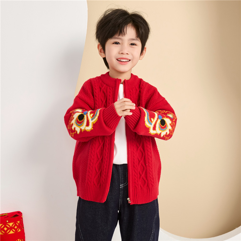男童毛衣开衫加绒外套秋冬季新款儿童加厚保暖棉衣宝宝针织衫8558 - 图3