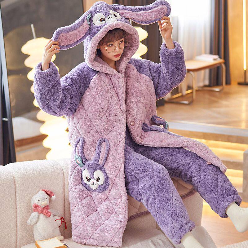 冬季加厚加绒三层夹棉保暖睡衣两件套男女可爱卡通星黛露连帽睡袍,淘宝优惠券,粉丝福利购,淘宝优惠卷
