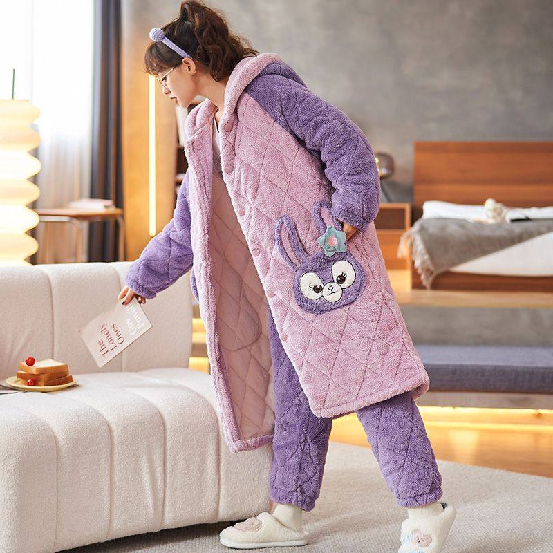 冬季加厚加绒三层夹棉保暖睡衣两件套男女可爱卡通星黛露连帽睡袍,淘宝优惠券,粉丝福利购,淘宝优惠卷