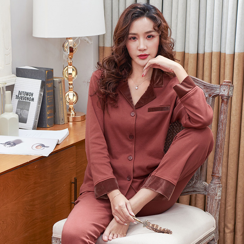 女士长袖全棉中年家居服纯棉睡衣 索拉蜜睡衣/家居服套装