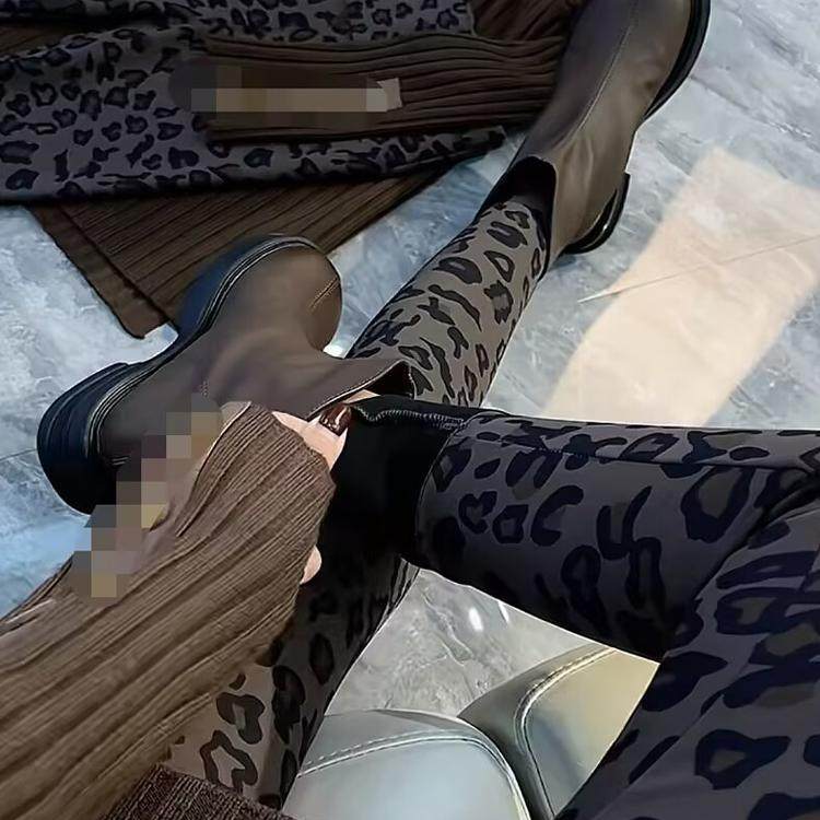 2025秋冬新款高腰性感加绒豹纹打底裤女显瘦外穿弹力小脚休闲裤潮,淘宝优惠券,粉丝福利购,淘宝优惠卷