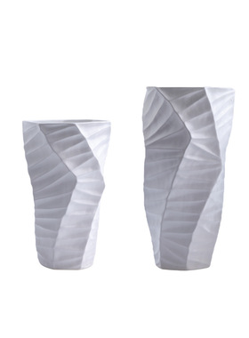 轻奢创意白色叶纹几何花瓶摆件样板房客厅软装饰几何树脂花插花器