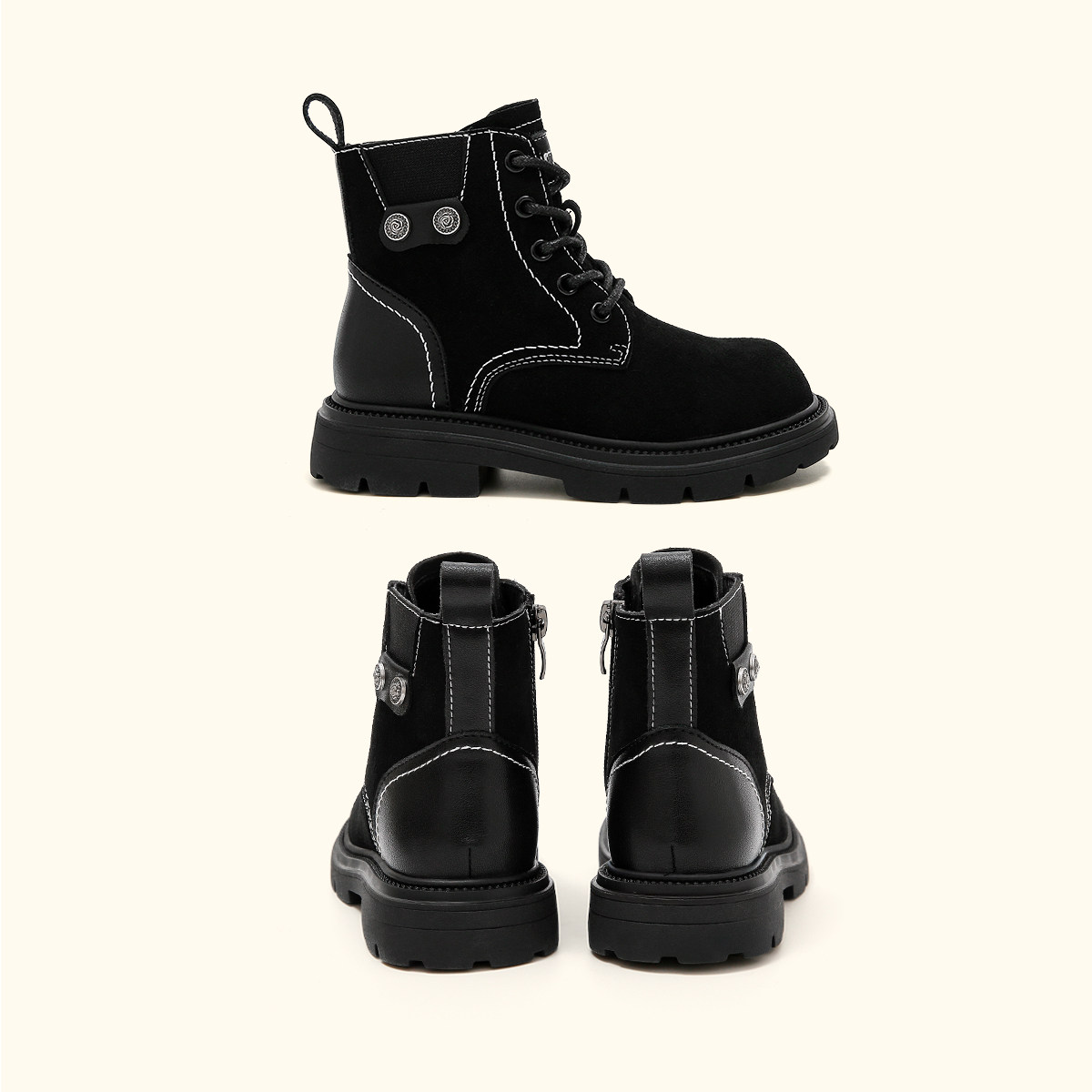 天美意童鞋2025秋冬新款女童户外登山皮靴男童简约马丁靴百搭靴子,淘宝优惠券,粉丝福利购,淘宝优惠卷