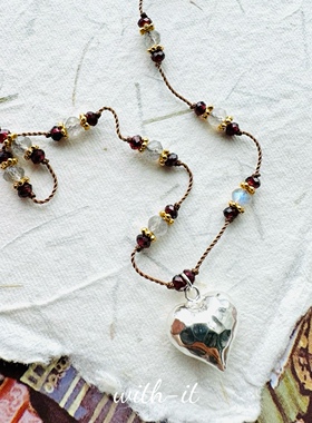 with it拉长石石榴石手工编织项链玛瑙海蓝宝彩宝爱心吊坠银鱼195