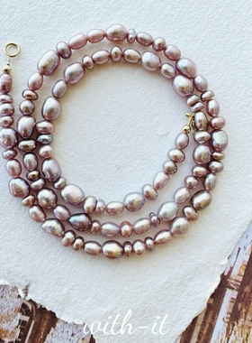 with it淡水珍珠项链粉紫色白色彩色珠串叠戴不规则意大利风141