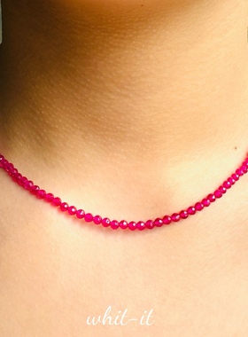 with it粉红色珠串项链闪闪彩宝意大利复古风搭配吊坠锁骨链157
