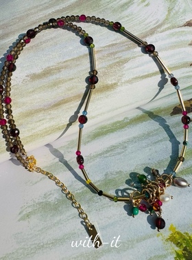 with it半宝石珍珠彩色项链彩宝珠串叠戴男女同款长链毛衣链121