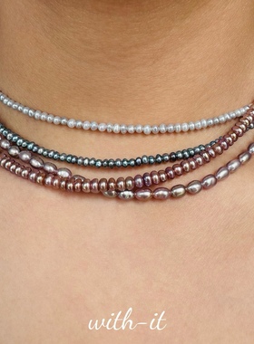 with it淡水珍珠项链彩色粉色黑色迷你男女同款叠戴珠串经典款111
