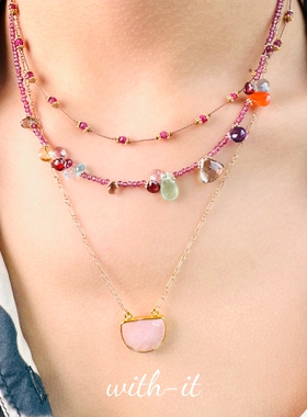 with it印度彩宝水滴石项链珠串石榴石拉长石茶晶半宝石送人249