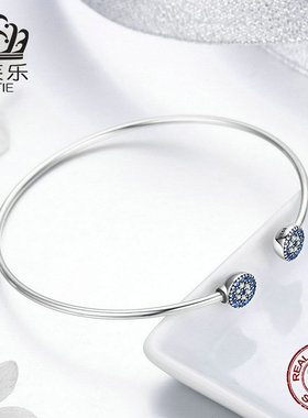 美汝仙 艾芙 欧美新款手链手镯璀璨蓝色眼睛镶锆石S925纯银