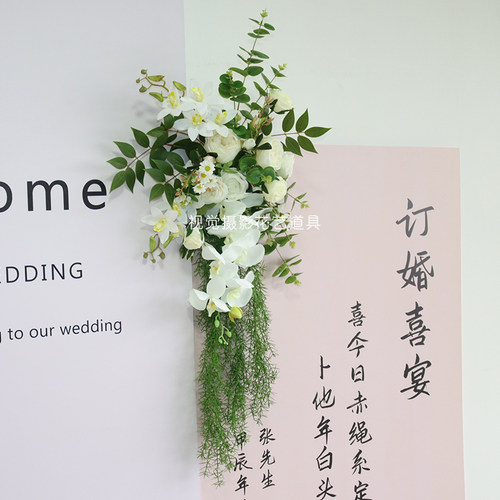婚庆迎宾牌水牌花订婚宴指示牌花艺仿真绢花生日宴派对kt板装饰花 - 图3