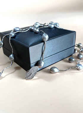 L.ruby毛衣链天然彩色珍珠毛衣链