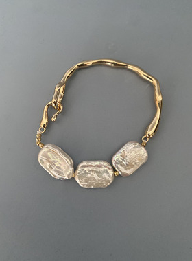 女淡水珍珠金属拼接巴洛克手链