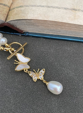 L.RUBY白蝶贝淡水珍珠蝴蝶结项链