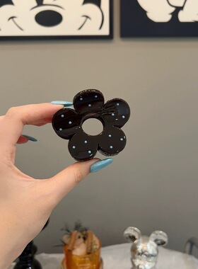 韩版简约咖色花朵蓝波点抓夹鲨鱼夹后脑勺盘发夹子头饰发抓头发卡