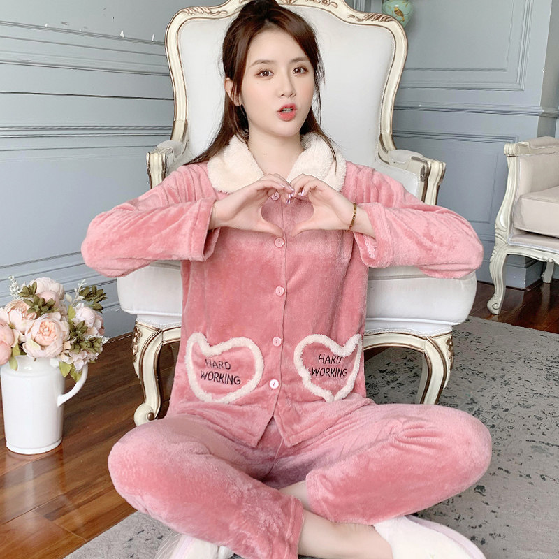 秋冬季珊瑚绒加绒可爱甜美韩版睡衣 洛施妮睡衣/家居服套装