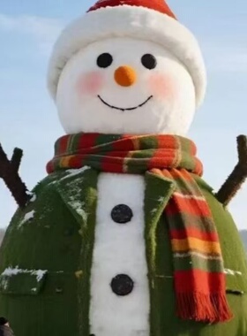 仿真绿雕雪人造型景观户外景区滑雪场绿雕雪人定制网红打卡装置