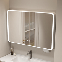 Milk Oil Color Bathroom Smart Mirror Cabinet Alone Wall-mounted Toilet Circular Arc Mirror Beauty-in-space Aluminum mirror Box