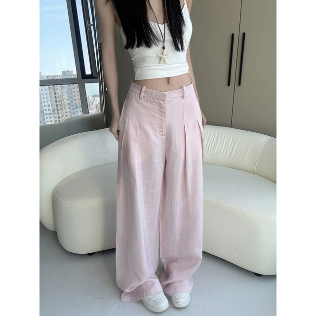 MianCun lazy style pleated pocket high waist wide leg pants summer new thin trousers loose casual pants for women