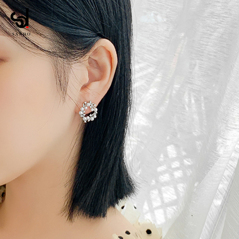 珍珠花环小耳钉女纯银针清新韩国气质高级感耳环小众法式优雅耳饰