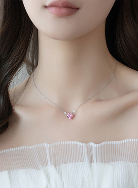 粉色爱心锆石项链轻奢小众颈链