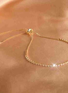 爆款热卖锆石手链定位珠闪亮轻奢锆石跨境抖音欧美镶钻百搭