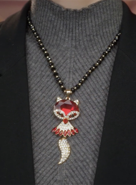 新款时尚水晶狐狸裙摆吊坠毛衣链