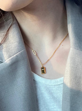 钛钢不掉色好运暴富小金砖项链女