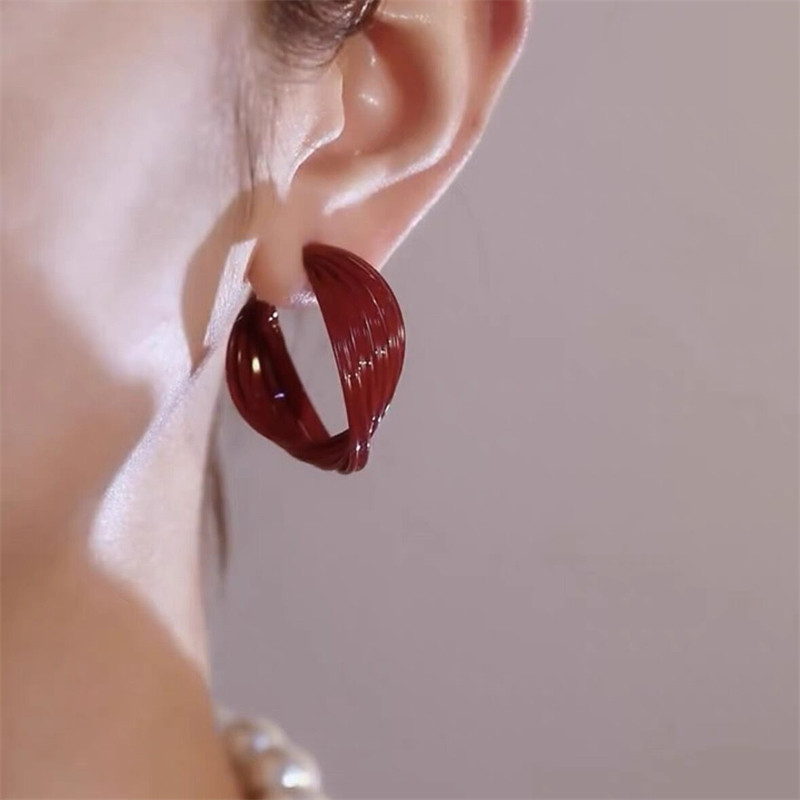 925银针酒红色滴釉大耳圈秋冬新款圆形耳环女气质轻奢高级感耳饰,淘宝优惠券,粉丝福利购,淘宝优惠卷