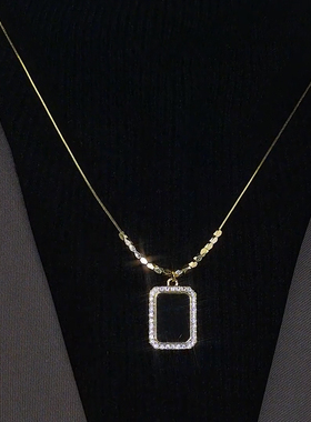 秋冬新款黑色方块毛衣链女项链潮