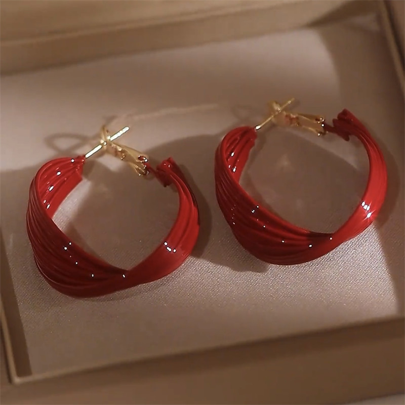 925银针酒红色滴釉大耳圈秋冬新款圆形耳环女气质轻奢高级感耳饰,淘宝优惠券,粉丝福利购,淘宝优惠卷