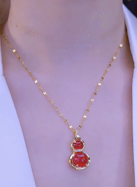 中国风红色葫芦吊坠项链女锁骨链