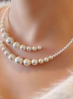 名媛气质不规则交叉珍珠项链女