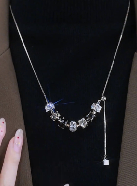 秋冬爆款可调节锆石流苏项链女