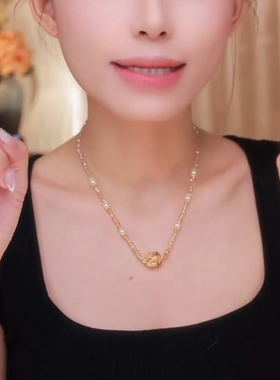 水晶颈链镶钻猫眼石圆球磁吸项链