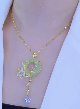 复古花开富贵绿色平安扣项链女夏